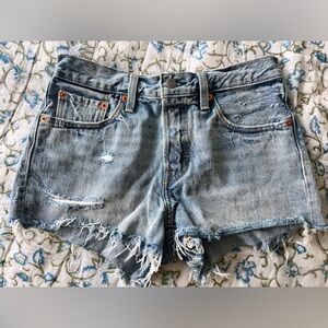 Levi's 501 Light Blue Distressed Jean Shorts